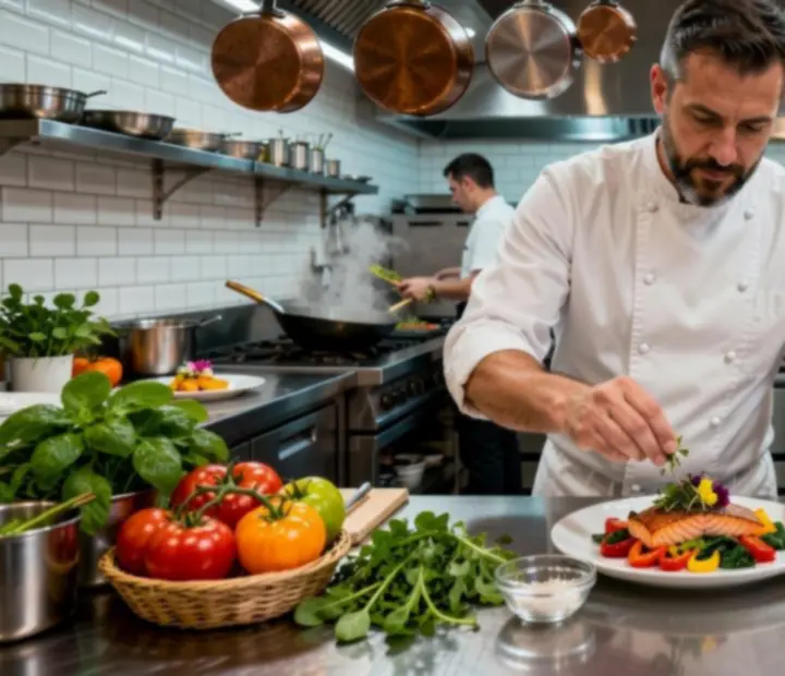 Keletora chef preparing dishes in the open kitchen during service.