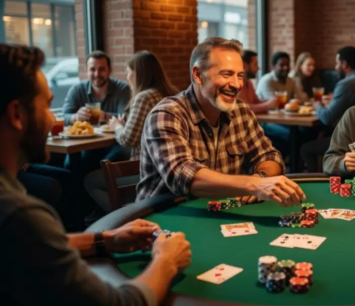 Players gathered around a green-felt poker table at Keletora's lounge.